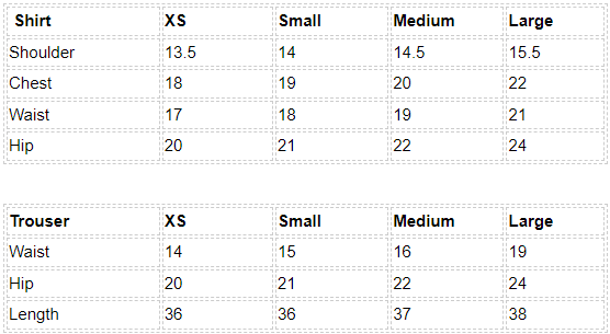 Size chart